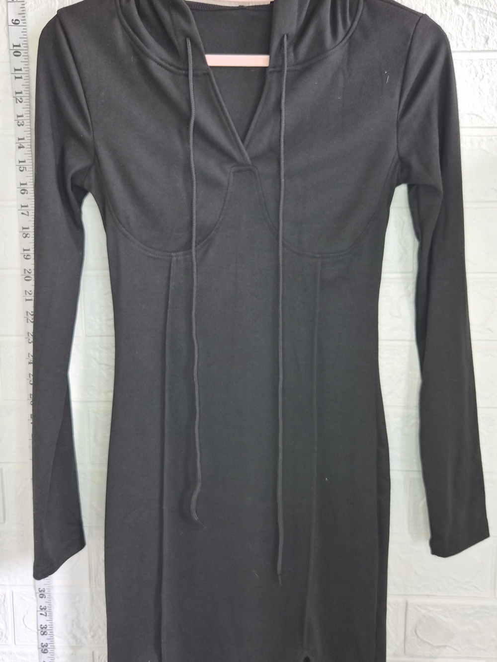Hoodie Corset Dress Women's Sweatshirt Black Long Sleeve Pocket Sz S supple soft